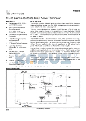UC5612DP datasheet - 9-LINE 5V SE TERMINATOR FOR SCSI AND FAST SCSI WITH INVERTED SENSING