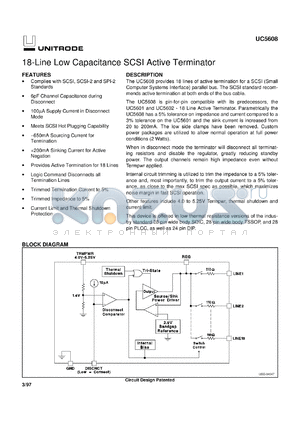 UC5608QPTR datasheet - LOWER CAPACITANCE 18-LINE 5V SE TERMINATOR FOR SCSI AND FAST SCSI