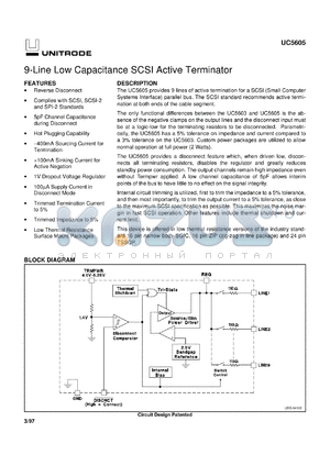 UC5605DP datasheet - 9-LINE 5V SE TERMINATOR FOR SCSI AND FAST SCSI WITH INVERTED SENSING & REVERSE DISCONNECT
