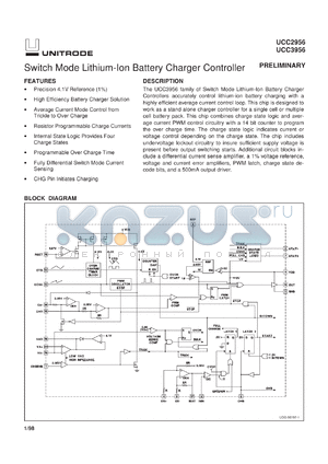 UCC3956N datasheet - SWITCH MODE LITHIUM-ION BATTERY CHARGER CONTROLLER