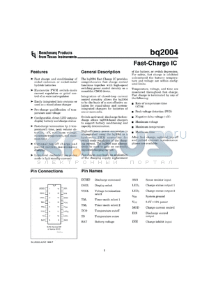 BQ2004SNTR datasheet - CHARGE MANAGEMENT WITH INTEGRATED PWM, PEAK VOLTAGE DETECTION & MAINTENANCE