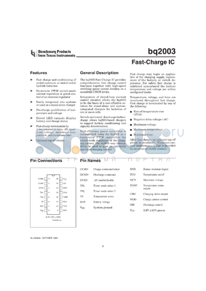 BQ2003PN-N datasheet - COMPLETE CHARGE MANAGEMENT WITH INTEGRATED PWM SWITCHING CONTROLLER
