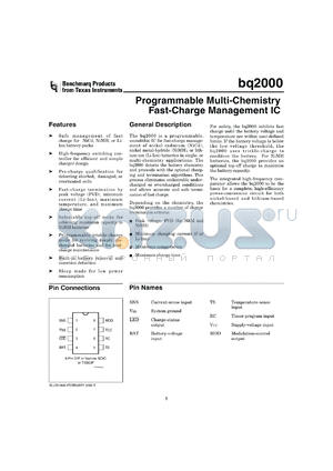 BQ2000SN-B3 datasheet - PROGRAMMABLE MULTI-CHEMISTRY FAST-CHARGE MANAGEMENT IC