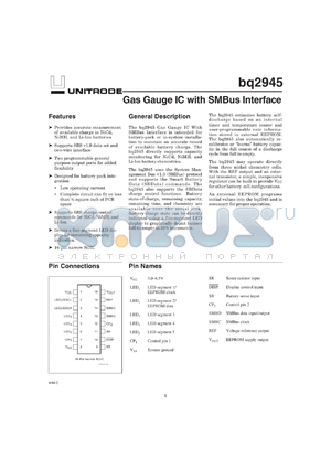 BQ2945SN-C307 datasheet - SBS 1.0 COMPLIANT GAS GAUGE WITH 5 LED DRIVERS