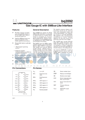 BQ2092SN-A311TR datasheet - SBS 0.95 COMPLIANT GAS GAUGE WITH 4 LED DRIVERS