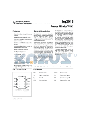 BQ2018TS-E1 datasheet - ANALOG MICROCONTROLLER PERIPHERAL IC WITH HIGH SPEED 1-WIRE INTERFACE (HDQ) FOR CHARGE/DISCHARGE COU