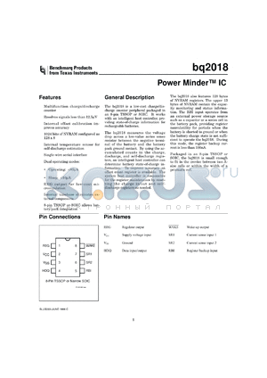 BQ2018TS-E1TR datasheet - ANALOG MICROCONTROLLER PERIPHERAL IC WITH HIGH SPEED 1-WIRE INTERFACE (HDQ) FOR CHARGE/DISCHARGE COU