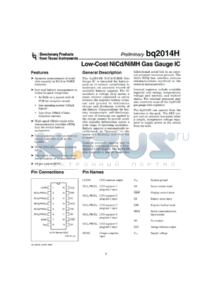 BQ2014HSN-A309TR datasheet - GAS GAUGE WITH HIGH SPEED 1-WIRE (HDQ) INTERFACE AND 5 LED DRIVERS