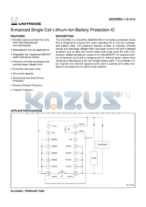 UCC3952DPTR-1 datasheet - ENHANCED SINGLE CELL LITHIUM-ION BATTERY PROTECTION IC