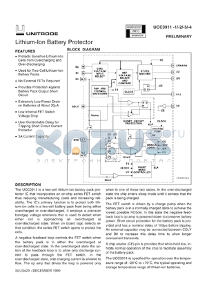 UCC3911DPTR-4 datasheet - LITHIUM-ION BATTERY PROTECTOR