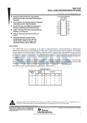 74AC11139DR datasheet - DUAL 2-LINE TO 4-LINE DECODERS/DEMULTIPLEXERS