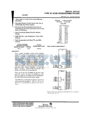 SN74154DW datasheet - 4-LINE TO 16-LINE DECODERS/DEMULTIPLEXERS