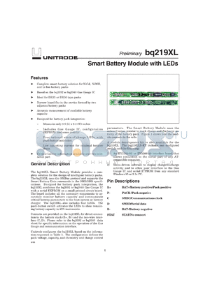 BQ219XLB-013 datasheet - SMART BATTERY GAS GAUGE MODULE WITH LEDS AND SWITCH, BQ2092 OR BQ2040 BASED