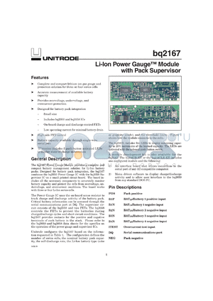 BQ2167B-008 datasheet - GAS GAUGE MODULE WITH LEDS, SWITCH, AND PACK SUPERVISOR, BQ2050 AND BQ2058 BASED