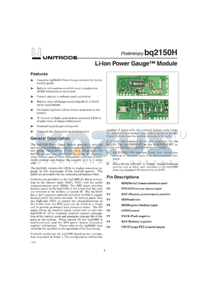 BQ2150HLB-003 datasheet - GAS GAUGE MODULE WITH LEDS AND SWITCH (L-VERSION), BQ2050H BASED