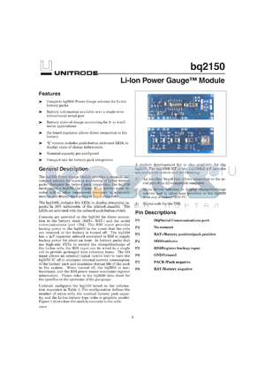 BQ2150LB-011 datasheet - GAS GAUGE MODULE WITH LEDS AND SWITCH (L-VERSION), BQ2050 BASED