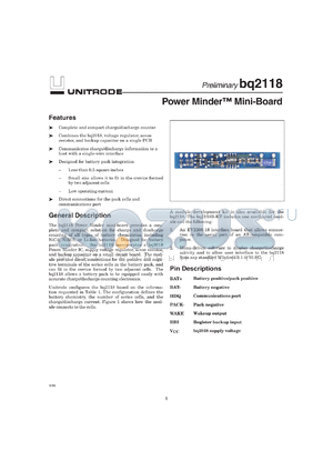BQ2118MODULE datasheet - POWER MINDER MINI-BOARD EVALUATI MODULE, BQ2018 BASED