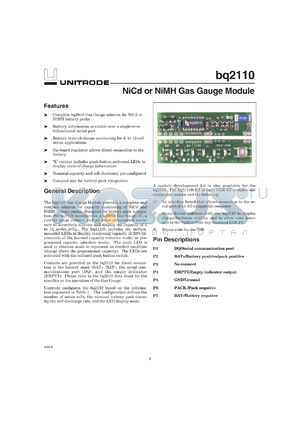 BQ2110B-010 datasheet - GAS GAUGE MODULE WITH LEDS AND SWITCH (L-VERSION) BQ2010 BASED