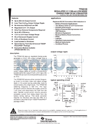 TPS60100PWPR datasheet - REGULATED 3.3-V HIGH-POWER LOW-NOISE CHARGE PUMP DC/DC CONVERTER