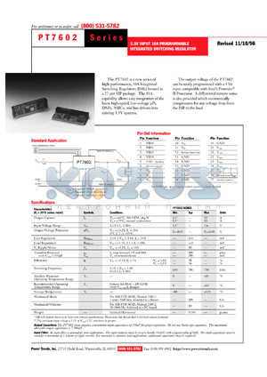 PT7602A datasheet - 1.3 TO 2.05VOUT 10AMP 3.3V-INPUT PROGRAMMABLE ISR