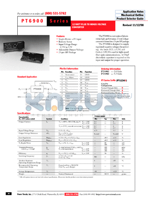 PT6902A datasheet - (-)5.2VOUT 12W 5V-INPUT ADJUSTABLE PLUS TO MINUS VOLTAGE CONVERTER