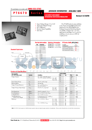 PT6672P datasheet - 9VOUT 3.3V-INPUT 20W BOOST ISR