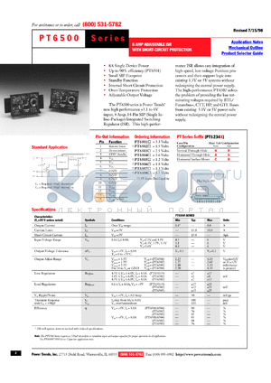 PT6508A datasheet - 1.7VOUT 8AMP 3.3V/5V-INPUT ADJUSTABLE ISR WITH SHORT-CIRCUIT PROTECTION