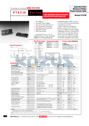 PT6214E datasheet - 12VOUT 2AMP WIDE INPUT ADJUSTABLE STEP-DOWN ISR