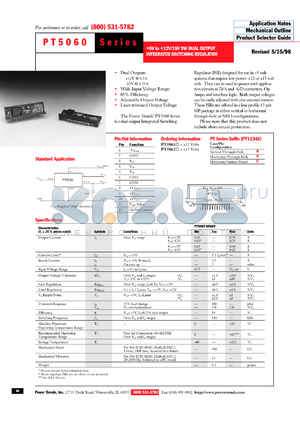 PT5061A datasheet - (PLUS)5 TO (PLUS/-)12VOUT 9W DUAL OUTPUT ADJUSTABLE ISR