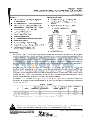 TPS2047DR datasheet - TRIPLE POWER-DISTRIBUTION SWITCHES