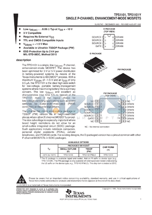 TPS1101DR datasheet - SINGLE P-CHANNEL ENHANCEMENT-MODE MOSFET