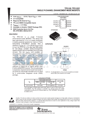 TPS1100DR datasheet - SINGLE P-CHANNEL ENHANCEMENT-MODE MOSFET