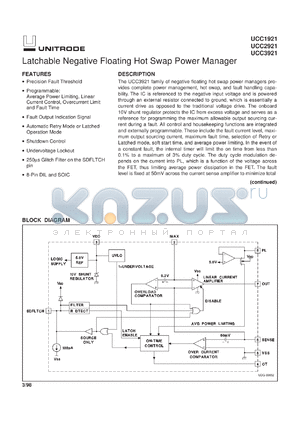 UCC3921D datasheet - LATCHABLE NEGATIVE FLOATING HOT SWAP POWER MANAGER