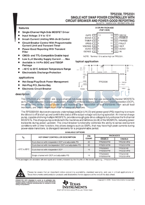 TPS2331ID datasheet - SINGLE HOT SWAP POWER CONTROLLER W/POWER GOOD REPORTING