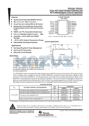 TPS2321ID datasheet - DUAL HOT SWAP POWER CONTROLLER W/INDEPENDENT CIRCUIT BREAKER