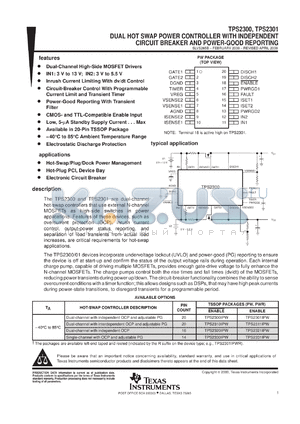TPS2301EVM-153 datasheet - DUAL HOT SWAP POWER CONTROLLER W/INDEPENDENT CIRCUIT BREAKER & POWER GOOD REPORTING