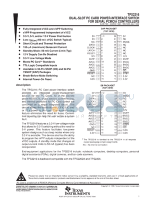 TPS2216DBR datasheet - DUAL-SLOT PC CARD POWER-INTERFACE SWITCH