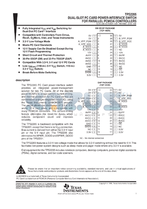 TPS2205IDFLE datasheet - 2-SLOT PC CARD PWR-I/F SWITCH FOR PARALLEL PCMCIA CONTROLLER