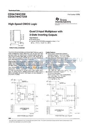 CD74HC258M datasheet - HIGH SPEED CMOS LOGIC QUAD 2-INPUT MULTIPLEXERS WITH INVERTING 3-STATE OUTPUTS