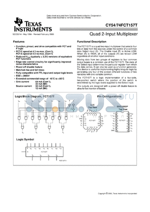 CY74FCT157CTQC datasheet - QUAD 2-INPUT MULTIPLEXER