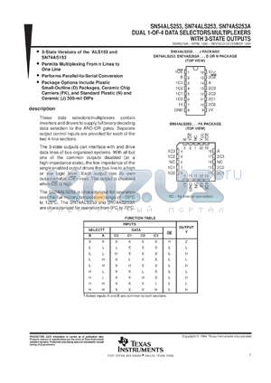 SNJ54ALS253W datasheet - DUAL 1-OF-4 DATA SELECTORS/MULTIPLEXERS WITH 3-STATE OUTPUTS