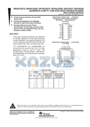 SNJ54ALS257AFK datasheet - QUAD 2-LINE TO 1-LINE DATA SELECTORS/MULTIPLEXERS WITH 3-STATE