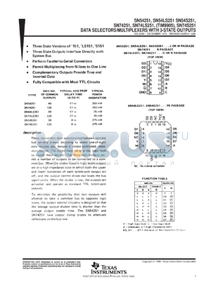 JM38510/30905B2A datasheet - DATA SELECTORS/MULTIPLEXERS WITH 3-STATE OUTPUTS