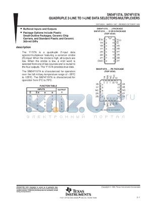 SN74F157AN3 datasheet - QUADRUPLE 2-LINE TO 1-LINE DATA SELECTORS/MULTIPLEXERS