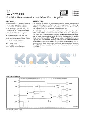 UC2965DTR datasheet - PRECISION REFERENCE WITH LOW OFFSET ERROR AMPLIFIER