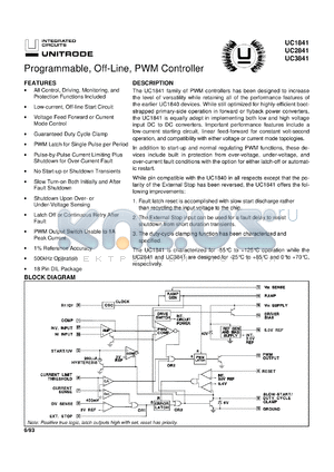 UC3841N datasheet - PROGRAMMABLE, OFF-LINE, PWM CONTROLLER