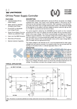 UCC3888D datasheet - OFF-LINE POWER SUPPLY CONTROLLER