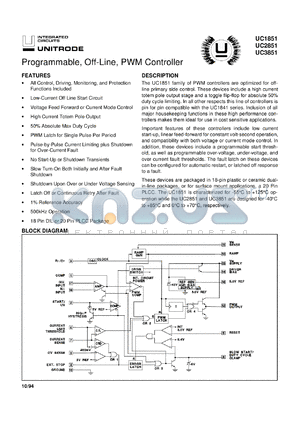 UC3851N datasheet - PROGRAMMABLE, OFF-LINE, PWM CONTROLLER