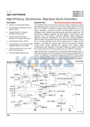 UC3874DWTR-1 datasheet - HIGH EFFICIENCY, SYNCHRONOUS, STEP-DOWN (BUCK) CONTROLLERS