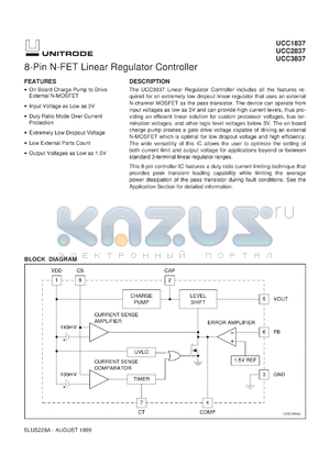 UCC3837N datasheet - 8-PIN N-FET LINEAR REGULATOR CONTROLLER